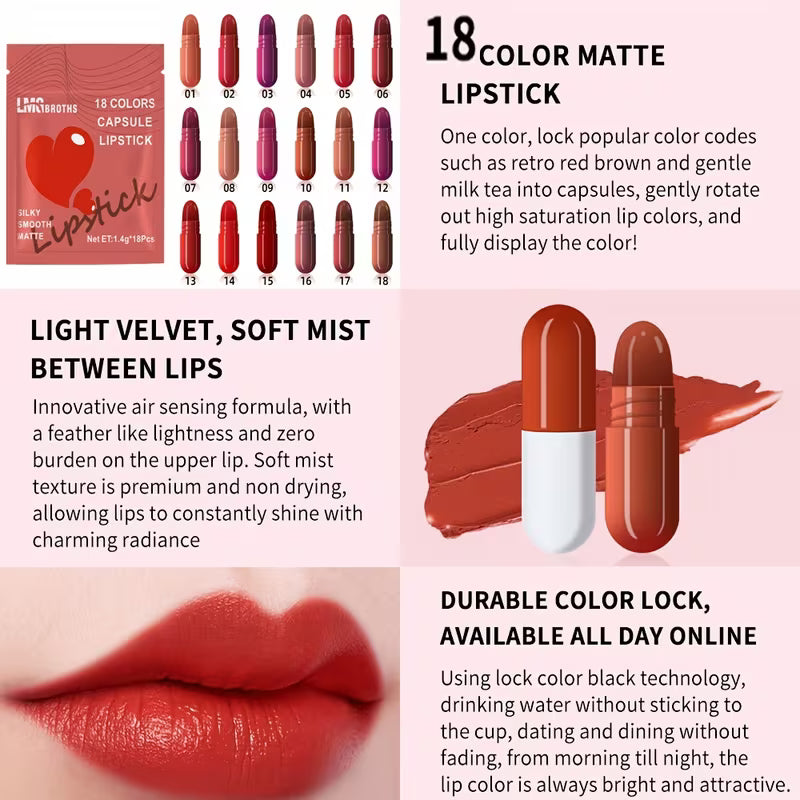 18-Color Capsule Mini Lipstick Pods (Travel Size)