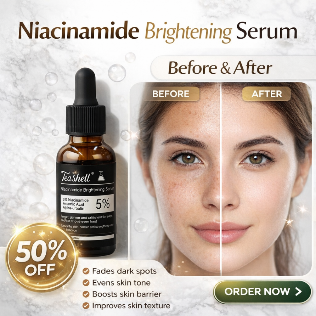 Teashell Niacinamide Brightening Serum | 5% Niacinamide + Alpha-Arbutin + Ascorbyl Acid | Fades Dark Spots, Evens Skin Tone & Boosts Glow (Buy 1 Get 1 Free)