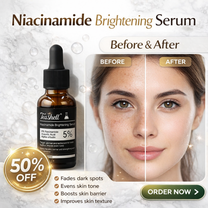 Teashell Niacinamide Brightening Serum | 5% Niacinamide + Alpha-Arbutin + Ascorbyl Acid | Fades Dark Spots, Evens Skin Tone & Boosts Glow (Buy 1 Get 1 Free)