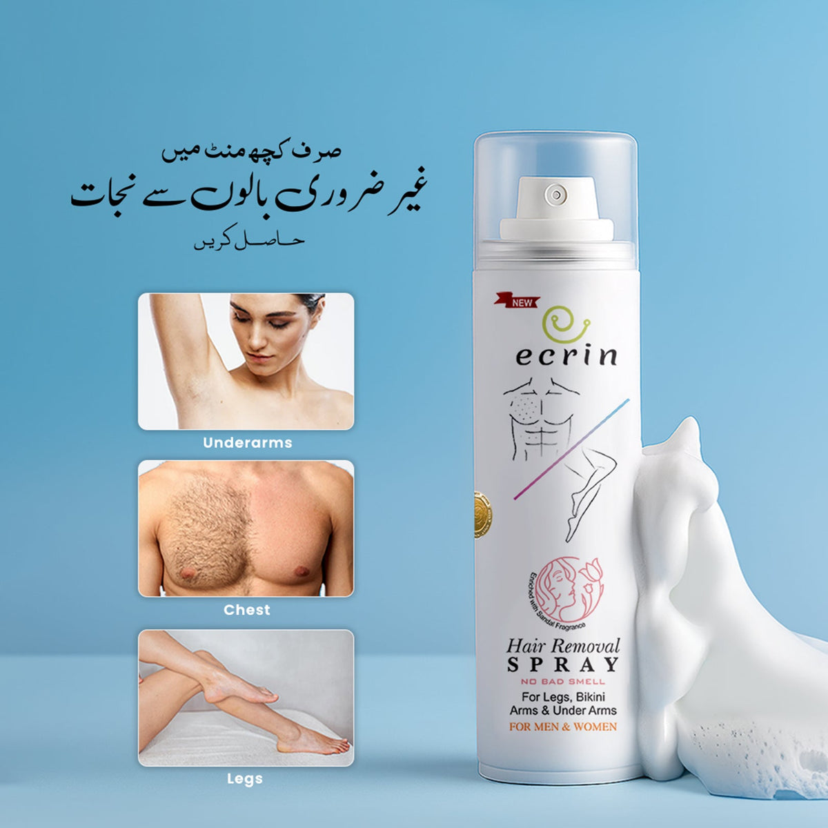 New Ecrin Hair Removal Foaming Spray (200ml) (Pack of 2)