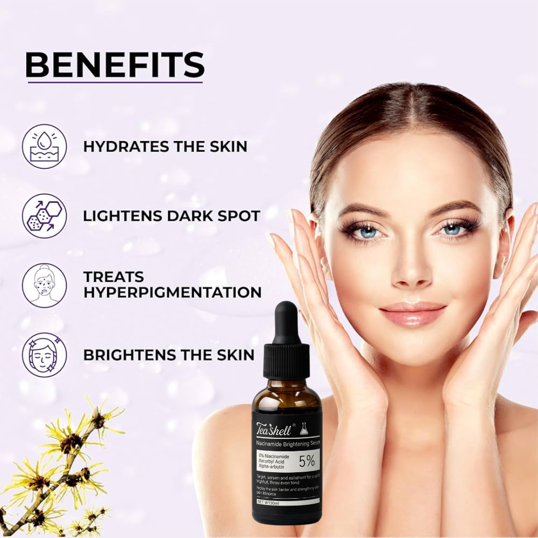 Teashell Niacinamide Brightening Serum | 5% Niacinamide + Alpha-Arbutin + Ascorbyl Acid | Fades Dark Spots, Evens Skin Tone & Boosts Glow (Buy 1 Get 1 Free)