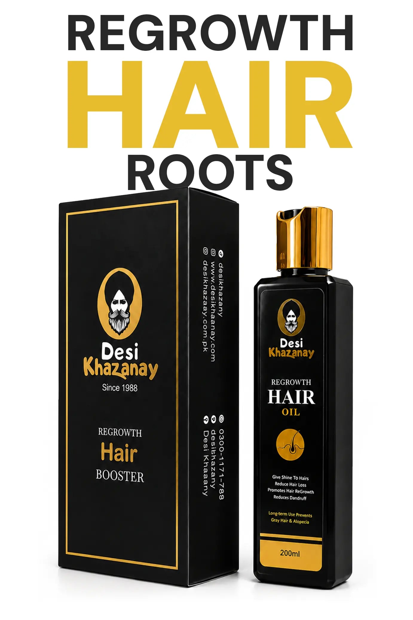 Best Hair Oil in Pakistan – Desi Khazanay Regrowth Hair Oil (Buy 1 Get 1 Free)