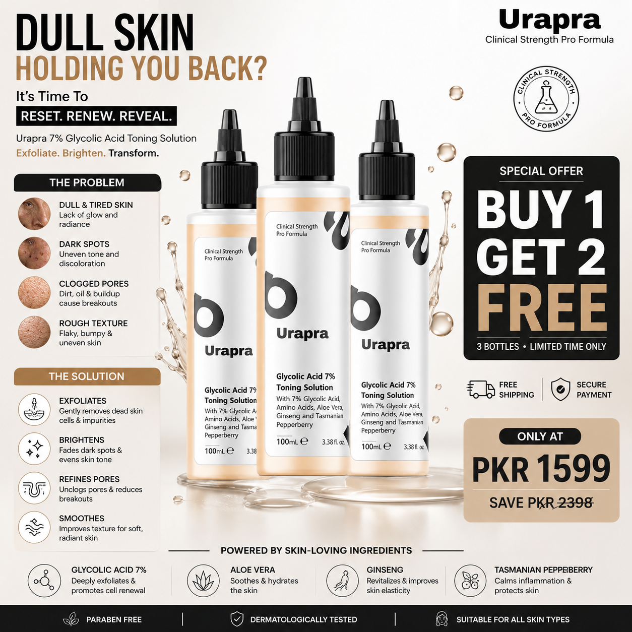 Glycolic Acid 7% Toning Solution Buy 1 Get 2 Free