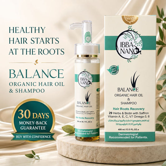 IBBA NANO BALANCE Organic Hair Oil & Shampoo – Hair Roots Recovery | 29 Herbs, Biotin & Saffron