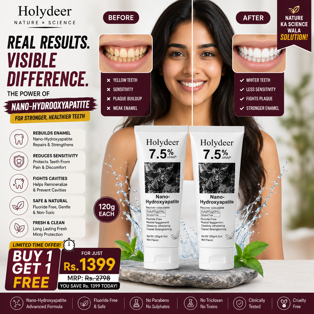Holydeer Nano Hydroxyapatite Toothpaste Pack of 2